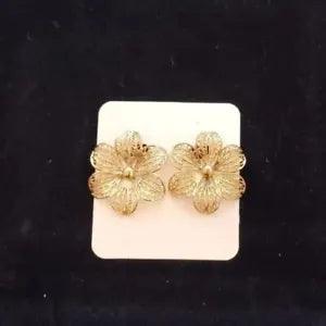 Filigree Vintage Gold Tone Lily Petal Clip Earrings