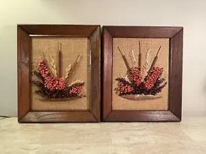 Pair Of Vintage Dried Floral Arrangements Wooden Wall Art By Mallard Frames