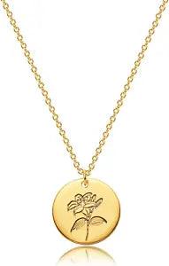 Birth Flower Necklace 18K Gold Custom Floral Pendant Necklaces Dainty Birth Mont