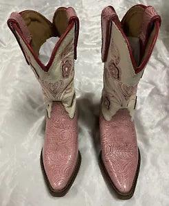 Tony Lama Boots Little Girls Pink Ivory Vaquero Carnation Texas Cowgirl Sz 10D