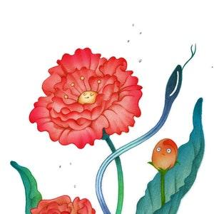8x10 Flowers and Snake Bouquet ? Archival Art Print ? Floral Arrangement ? Camelias, Poppies, Ranunculus, Rose Wall Art