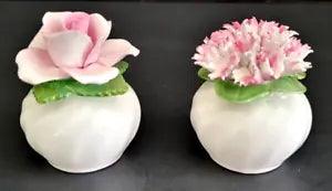 Bone China Pink Rose & Carnation Flower Salt & Pepper Shaker Set England