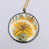 Vintage Signed Cloisart Cloisonne Pendant Necklace Orange Lily Large 2" Round