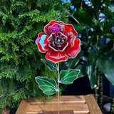 Stained glass flower Red Poppy Iridescent, tropical 3D Sun catcher, Table plant decor, Wedding Christmas Gift, Outdoor and gardening decor