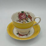 Paragon Vintage Yellow with floral bouquet Teacup and Saucer Set | Fine Bone China Made in England