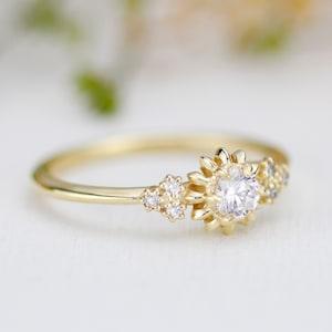 Sunflower ring diamond, seven stone engagement ring, vintage inspired engagement ring, classic ring diamond | R 358 sunflower7