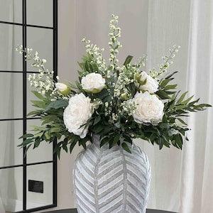 Large Ruscus and Peony Faux Flower Arrangement, Artificial Flower Arrangement, Home Decor, UK