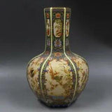 8.9" Chinese Colour Enamels Porcelain Gild Bamboo Peony Flower Magpie Bird Vase