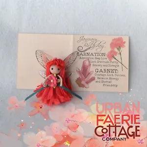 Handmade January Birthday Red Garnet carnation flower fairy doll ornament