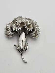 Vintage Trifari Carnation Flower Silver Tone Brooch Pin
