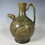 8.6" old antique song dynasty yue kiln Porcelain green glaze peony flower teapot