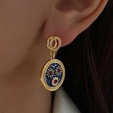 18K Gold Plated Dangle Earrings Big Gold Statement Earrings Gold Drop Earrings Sunflower Earrings Enamel Earrings Christmas Gift for Her