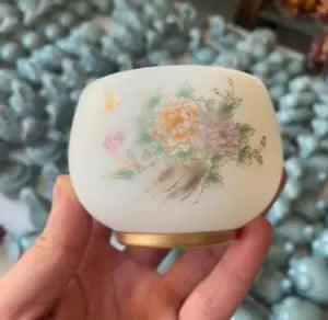 3.4" Chinese Jingdezhen Sheep Fat Jade Porcelain 180ML Peony Flower Cup