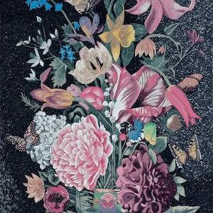 Flower Vases - Floral Bouquet with Lilies and Chrysanthemums Stone Mosaic Wall Art