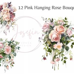 Pink Hanging Rose Bouquets in Watercolor