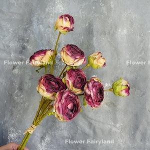 9 Heads Dried Look Ranunculus Bouquet | Artificial Flower | DIY Floral | Wedding/Occasion/Home Decoration | Gifts - Red