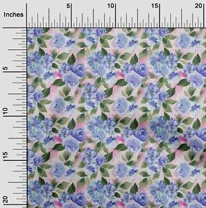 oneOone Cotton Poplin Fabric Watercolor Leaves & Peony Floral Print-zp2