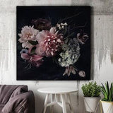 Peony bouquet canvas print, beautiful dark floral print, canvas wall art, home decor, canvas roll