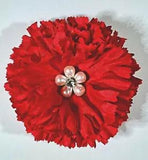 3.5" Red Open Carnation with Pearl Rhinestone Cabochon Silk Flower Hair Clip