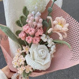 Finished Crochet Grape hyacinth and rose Bouquet, Crochet Flowers Bouquet, Handmade Knitted Bouquet, Graduation Gift,Valentine's Day Gift