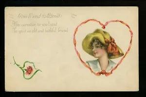 Artist Signed Vintage postcard Dulk woman carnation flower 1916