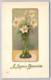 NEW LISTINGA Joyous Eastertide Lily Flowers in Vase Antique Vintage Postcard 1910s Unused