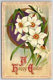 Postcard A Happy Easter White Lily Flowers Embossed B8