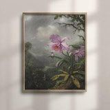 Vintage Hummingbird and Pink Orchid Art, Tropical Bird and Flower Botanical Illustration, Antique Floral Wall Decor, Colibri Print, C16-1256