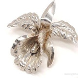 Vintage Designer Beau Orchid Flower Sterling Silver Brooch Pin