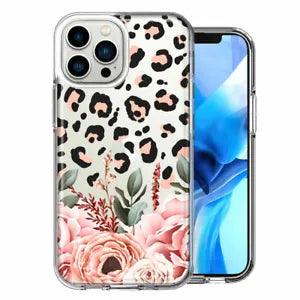For Apple iPhone 12 Pro Max Classy Peach Peony Rose Flowers Leopard Case