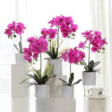 Purple Orchid Flower Arrangement, Orchid Centerpieces in Pot, Artificial Flower Arrangement, Faux Purple Orchid for Home Decorations BF19W