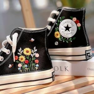 Embroidered Converse/Floral Converse/Converse Embroidered Clusters Of Sunflowers And Roses/Butterfly Converse/Custom Logo Shoes/Gifts