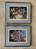 Vintage Framed Dried Pressed Flowers Blue Wall Art Set of 2 Signed 1981 8 x 10???