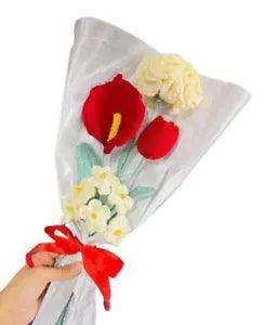 Handmade Crochet Flower Bouquet Craft Gifts: Jasmin, Lily, Tulip, Carnation.