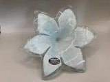 Beautiful Italian Murano Style Art Glass Turquoise Blue & White Lily~Italy