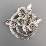 CORO Vintage Silver Tone Flower Rose Brooch