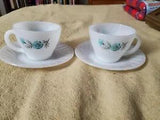 Fire King Oven Ware Milk Glass Two Cups Bonnie Blue Carnation Flower Oven Ware