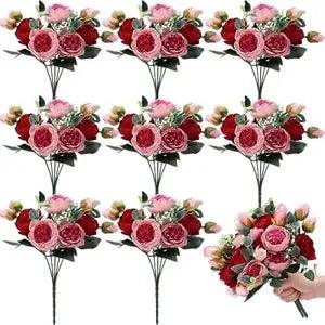 8 Packs Artificial Peony Flowers Faux Flowers Silk Hydrangea Bouquet Vintage