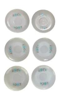 Vintage Fire King Oven Ware Blue Carnation Corn Flower Tea Saucers 6" Set of 6