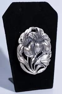 Vintage Art Nouveau Lily Flower Large St Anthony Religious Oval Brooch Pin