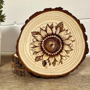 Sunflower Engraved Wood Coaster Set - Gifts for Christmas, Birthday, Wedding, Anniversary, Housewarming Gifts, Sunflower Gifts, Wildflowers