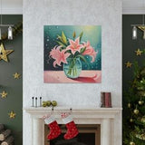 Canvas Gift Stargazer Lilies in Glass Vase with Water Droplet Gift for Her Wall Art Home D¡§?cor Lily Flower Bouquet Painting Living Room