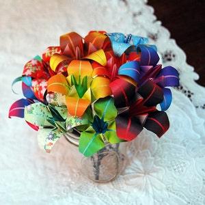 12 Origami Lily Flowers On Stems - Colors/Patterns Your Choice - Mother's Day, Wedding Bouquet Or Party Decoration