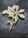 Vintage Monet Signed Ivory Enamel Gold Tone Brooch Lily Flower Statement