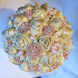 Handcrafted Sage Green Pearl Satin Rose Bouquet - Bridal Bouquet or Bridesmaid Gift