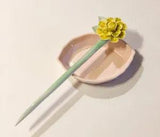 1 pc of Porcelain Peony Flower Design Yellow Ceramic Hair Stick Pick