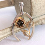 Designer Brooch, Bond Boyd Signed Pin, 925 Sterling Brooch, Signed Gold Plate Wishbone & Rose, Bridal Bouquet Pin, Wedding Bouquet Brooch
