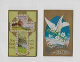 2 Vintage EASTER Postcards ** FLOWER EDGED CROSS   * FLYING DOVE HOLDING LILIES