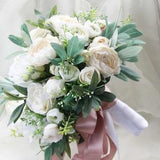 Silk Wedding Bouquet, Boho Bouquet, Bridal Bouquet, Silk Flowers, Artificial Bouquet, Wedding Flowers, White, Cream and Green, Olive foliage