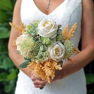Champagne Delight Bouquet, Wedding Flowers, Bridal Bouquet, Champagne Roses, Cabbage Rolls, Daliah, Orange, Green and Cream